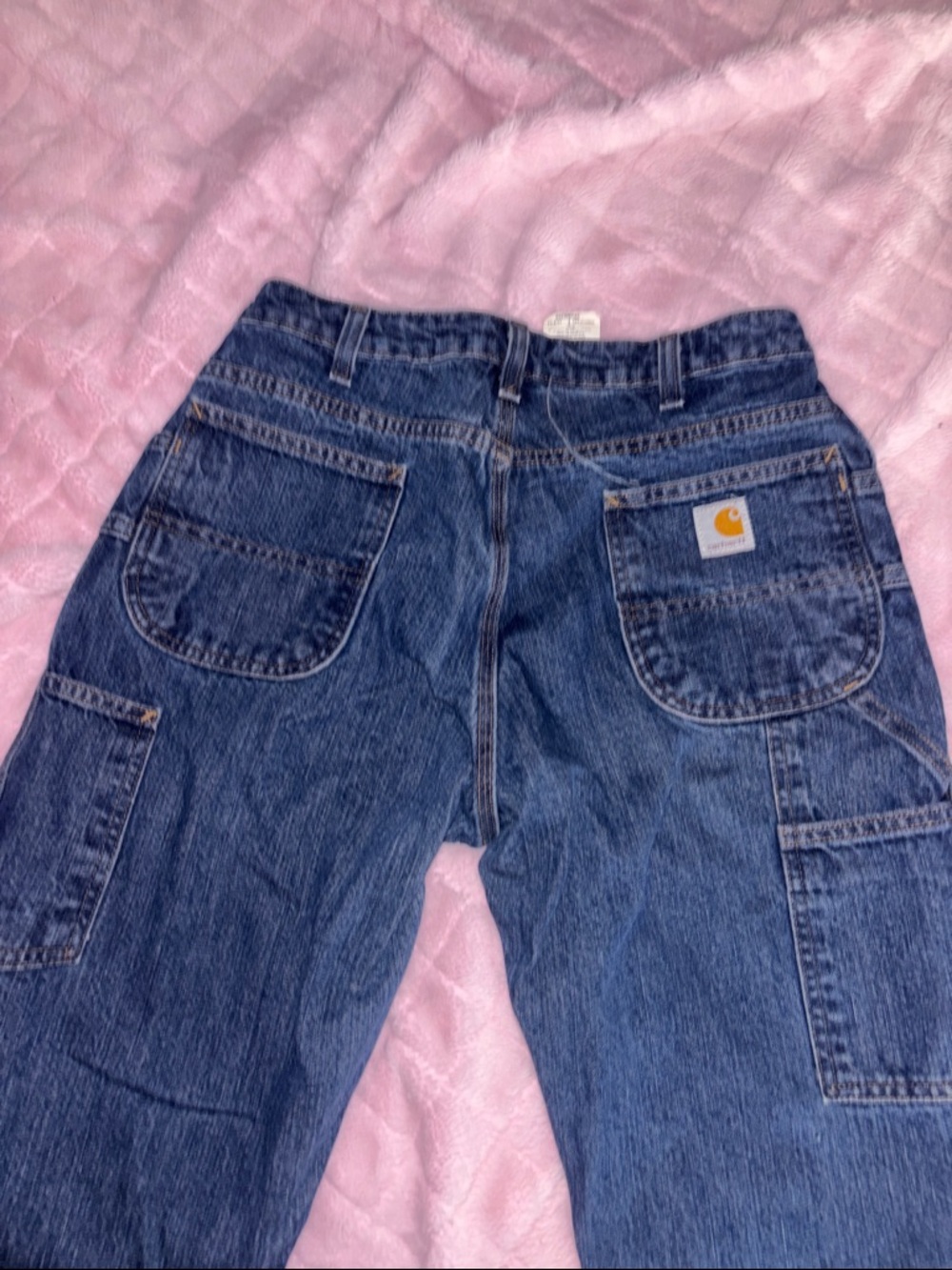 Carhartt Blue Denim Carpenter Jeans with Yellow Logo Patch